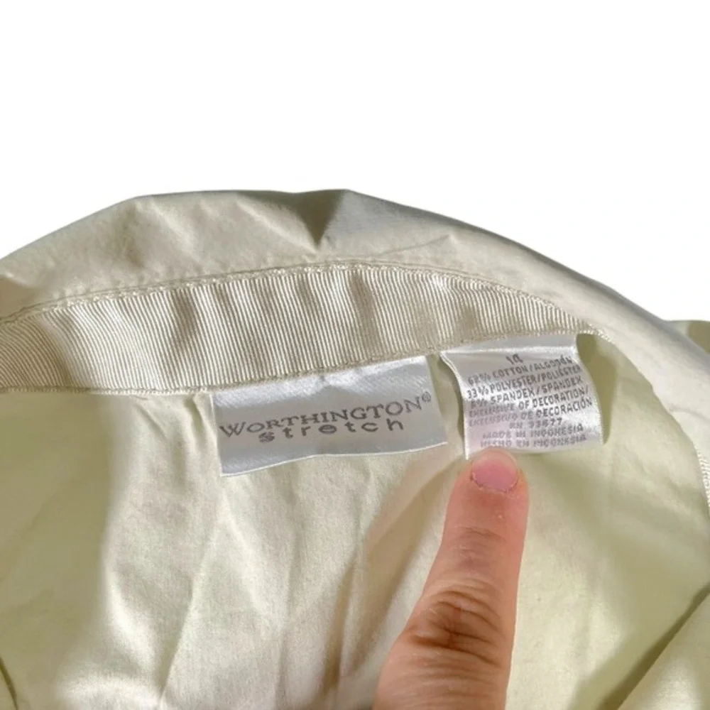 Worthington 14‎ Beige Button Down Shirt Roll Tab Utility Safari Minimalist